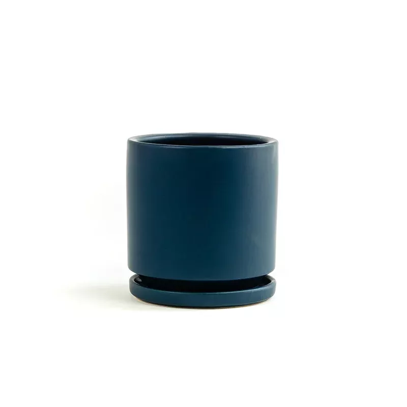 12in Gemstone Cylinder Pot With Saucer – Multiple Color Options