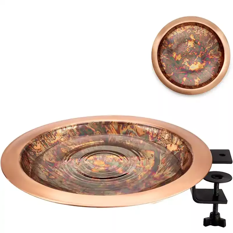 13″ Fired Copper Bird Bath with Deck Bracket