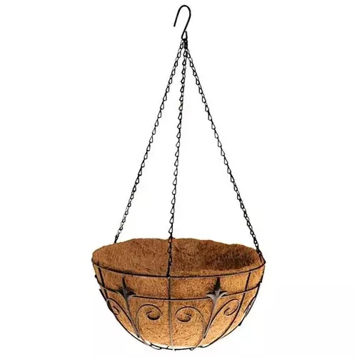 14" Fleur de Lis Metal Hanging Basket with Coco Liner