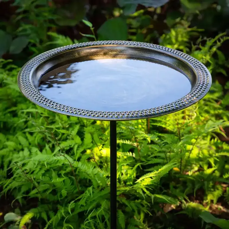 18-beaded-copper-bird-bath-with-garden-pole 18″ Beaded Copper Bird Bath with Garden Pole
