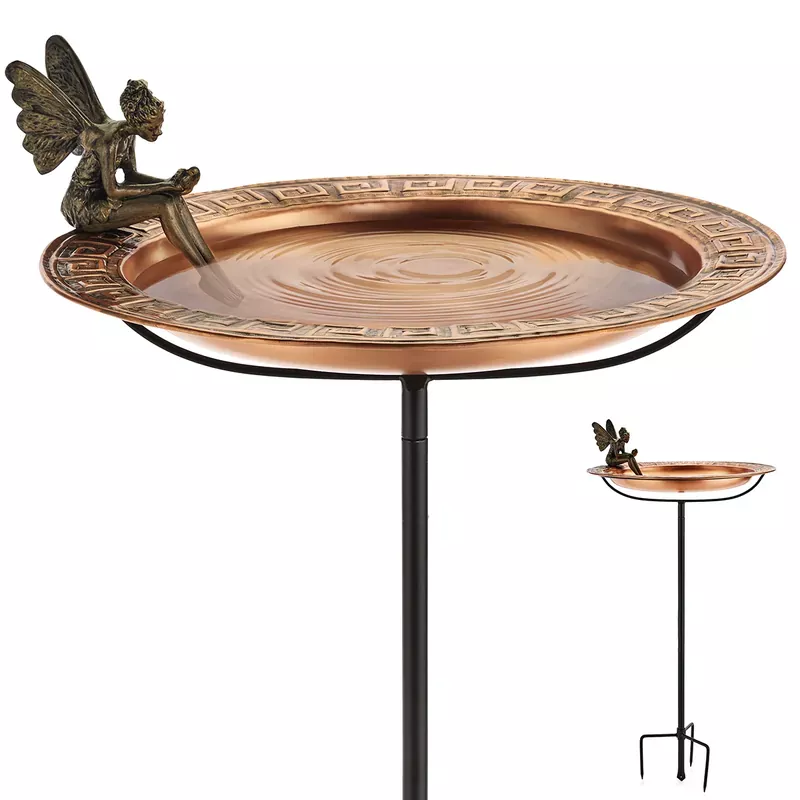 18-greek-copper-bird-bath-with-fairy-garden-pole 18″ Greek Copper Bird Bath with Fairy and Garden Pole