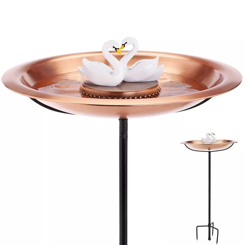 18-matte-copper-bird-bath-with-swans-garden-pole 18" Matte Copper Bird Bath with Swans and Garden Pole