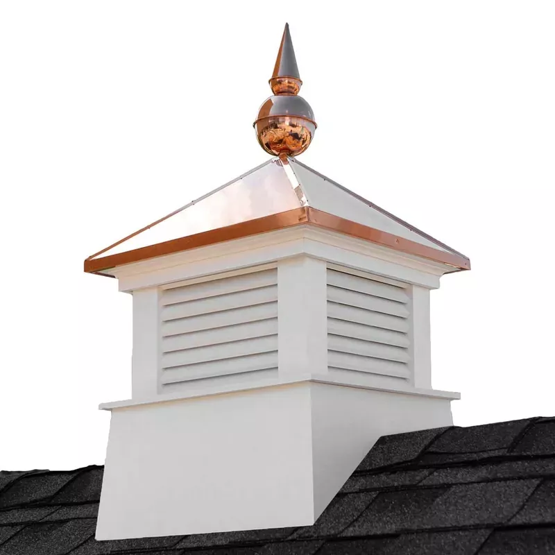 18-square-manchester-vinyl-cupola-with-avalon-copper-finial 18" Square Manchester Vinyl Cupola with Avalon Copper Finial