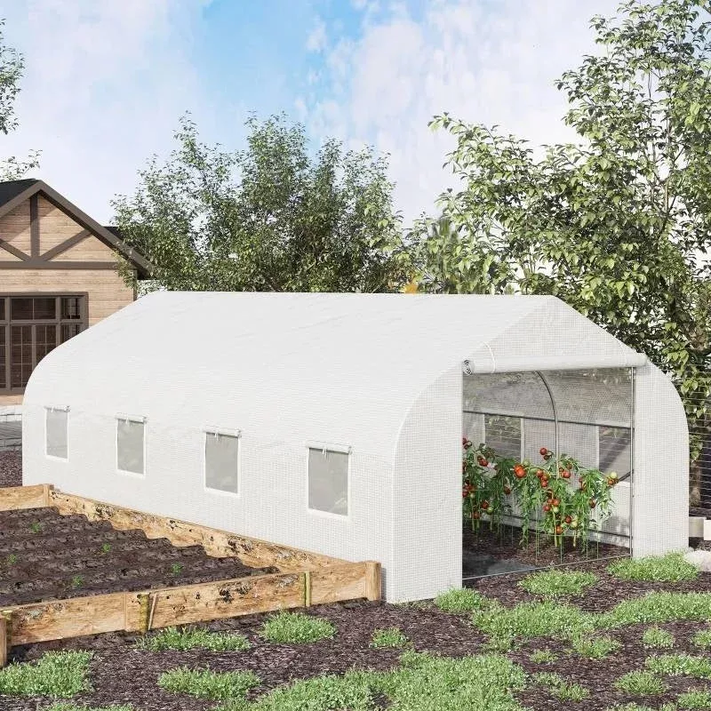 19-5-ft-x-9-8-ft-outdoor-greenhouse-w-white-pe-cover-heavy-duty-steel-frame 19.5 Ft x 9.8 Ft Outdoor Greenhouse w/ White PE Cover and Heavy Duty Steel Frame