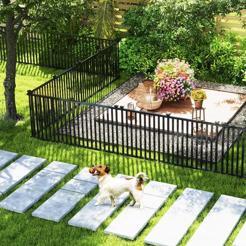 2-piece-80-x-51-inch-vinyl-picket-fence-garden-black 2 Piece 80 x 51 Inch Vinyl Picket Fence for Garden-Black