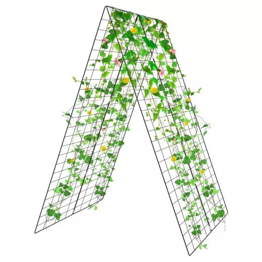 2-pieces-foldable-frame-trellis-plant-supports-with-twist-ties-green 2 Pieces Foldable A-Frame Trellis Plant Supports with Twist Ties-Green