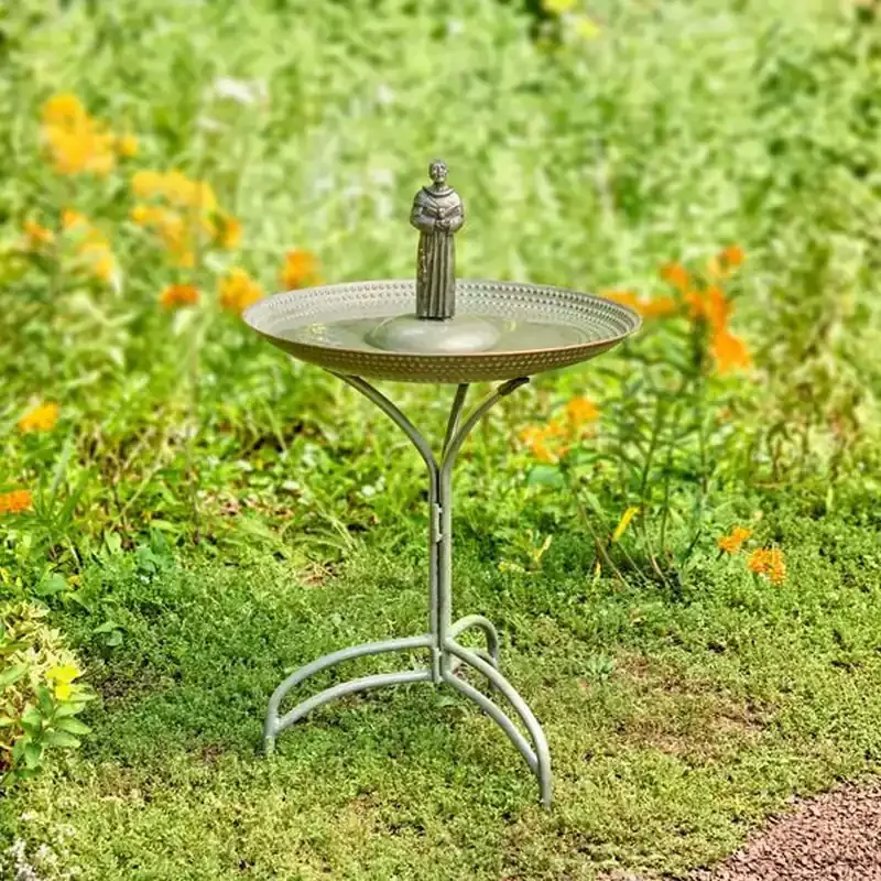 20-blue-verde-copper-bird-bath-with-st-francis 20″ Blue Verde Copper Bird Bath with St. Francis