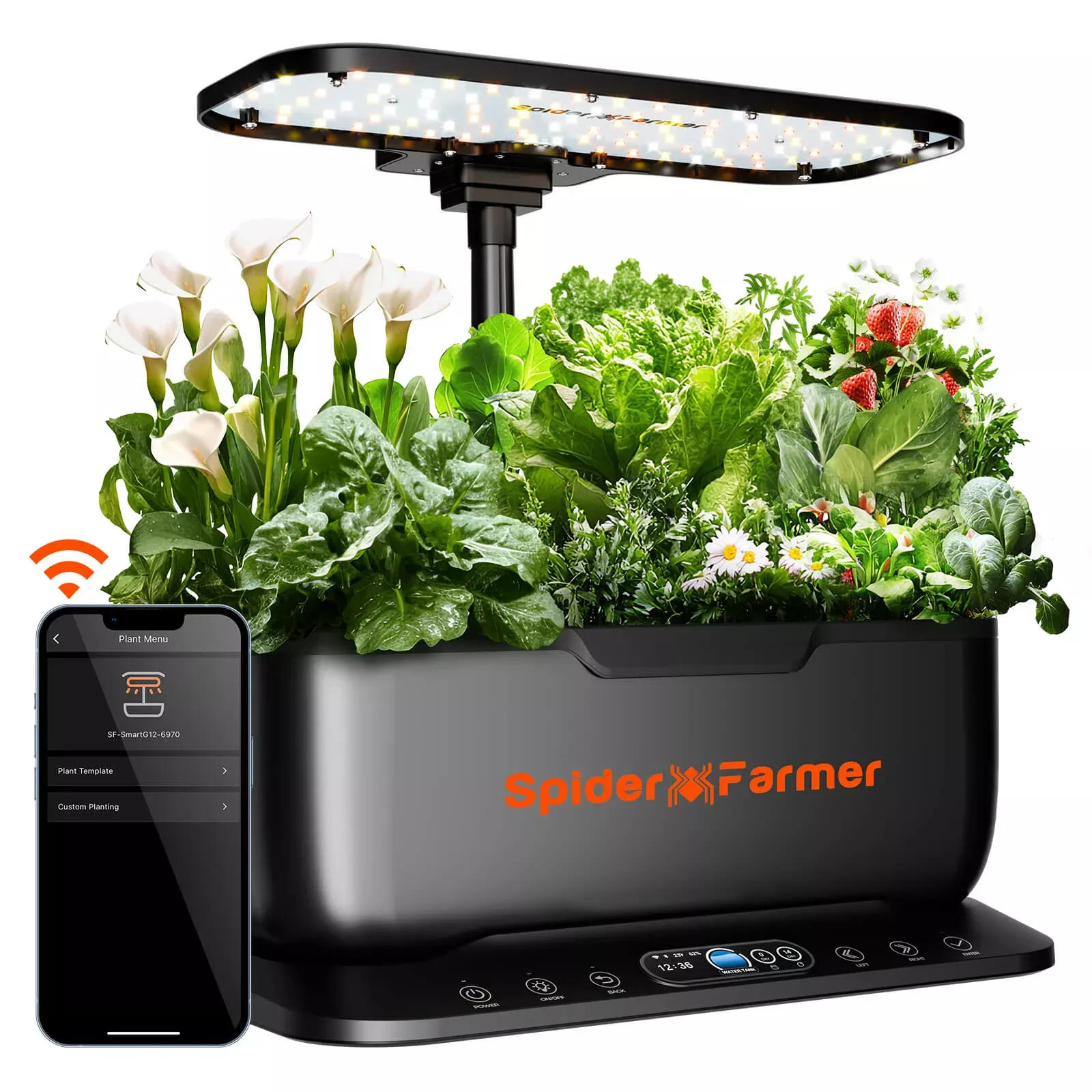 2026-spider-farmer-smartg12-hydroponic-gardening-system-kit-app-wifi-controlled- 2026 Spider Farmer SmartG12 Hydroponic Gardening System Kit,APP & Wifi Controlled,36W LED Grow Light,12 Pods Indoor Herb Garden,6L Water Tank
