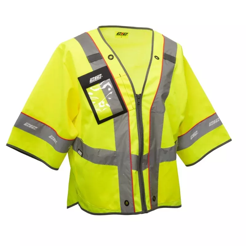 212 Performance VSTPREM-8810 Premium Multi-Purpose Hi-Viz Safety Vest with Windowed Badge Pocket, Large Yellow;Reflective Gray