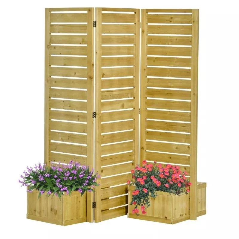 3-panel-fir-wood-outdoor-privacy-screen-with-4-garden-bed-planters 3 Panel Fir Wood Outdoor Privacy Screen with 4 Garden Bed Planters