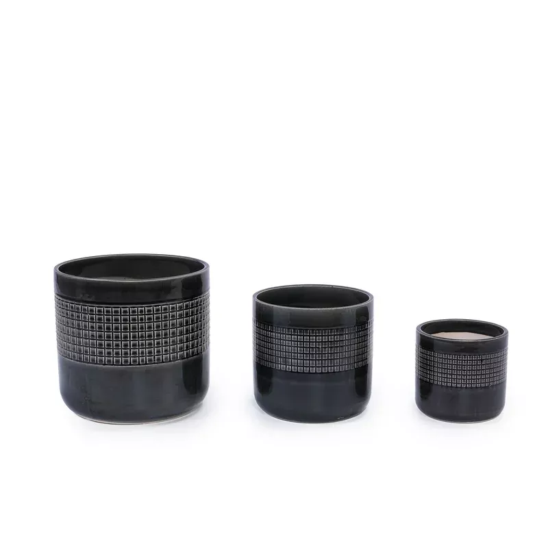 3-pieces-ceramic-flowerpot-modern-planter-patio-garden-or-windowsills-black 3 Pieces Ceramic Flowerpot, Modern Planter for Patio, Garden or Windowsills - Black