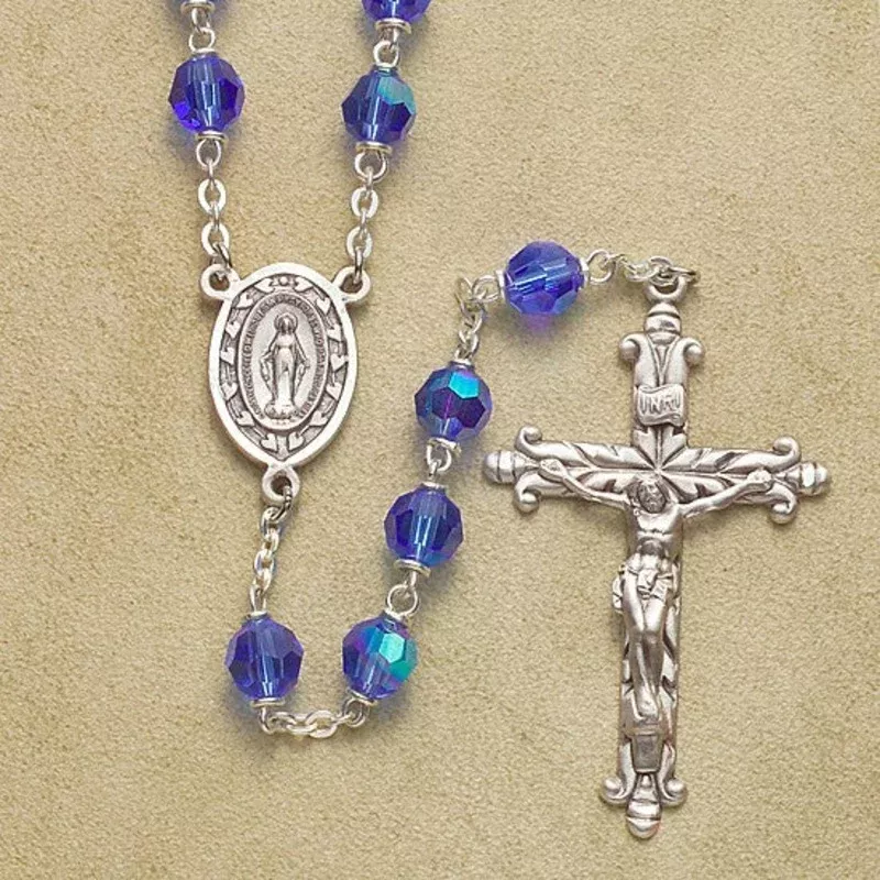 6mm-capri-blue-rosary-with-sterling-crucifix-center-boxed 6mm Capri Blue Rosary with Sterling Crucifix & Center – Boxed