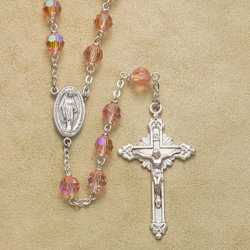 6mm-light-rose-rosary-with-sterling-silver-crucifix-center-boxed 6mm Light Rose Rosary with Sterling Silver Crucifix & Center – Boxed