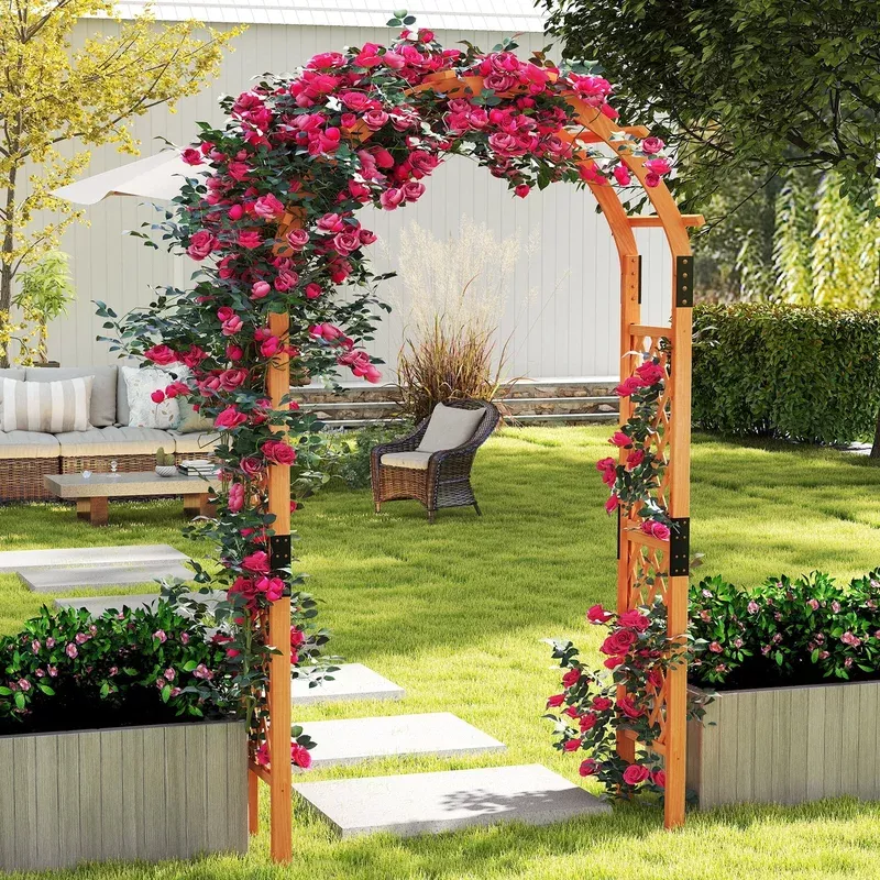 7-7-feet-garden-arch-wooden-arbor-climbing-plants 7.7 Feet Garden Arch Wooden Arbor for Climbing Plants