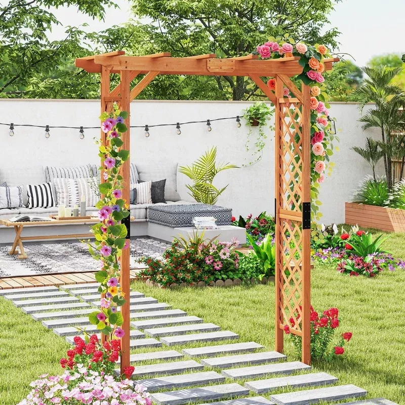 7-feet-garden-wooden-high-arbor-arch-plant-pergola 7 Feet Garden Wooden High Arbor Arch Plant Pergola