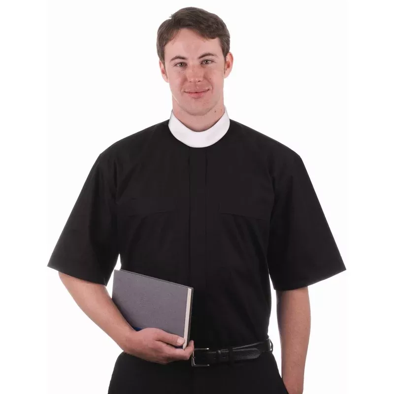 (70% Cotton) Neckband-Short Sleeve Clergy Shirt