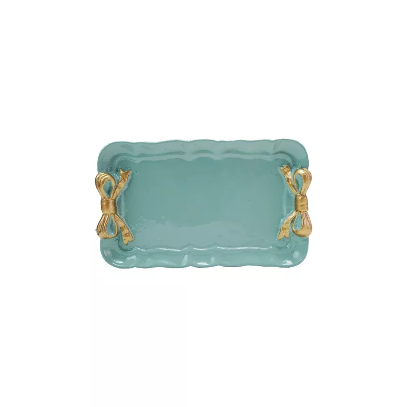 7in-aqua-decorative-metal-tray-with-bows 7in Aqua Decorative Metal Tray with Bows