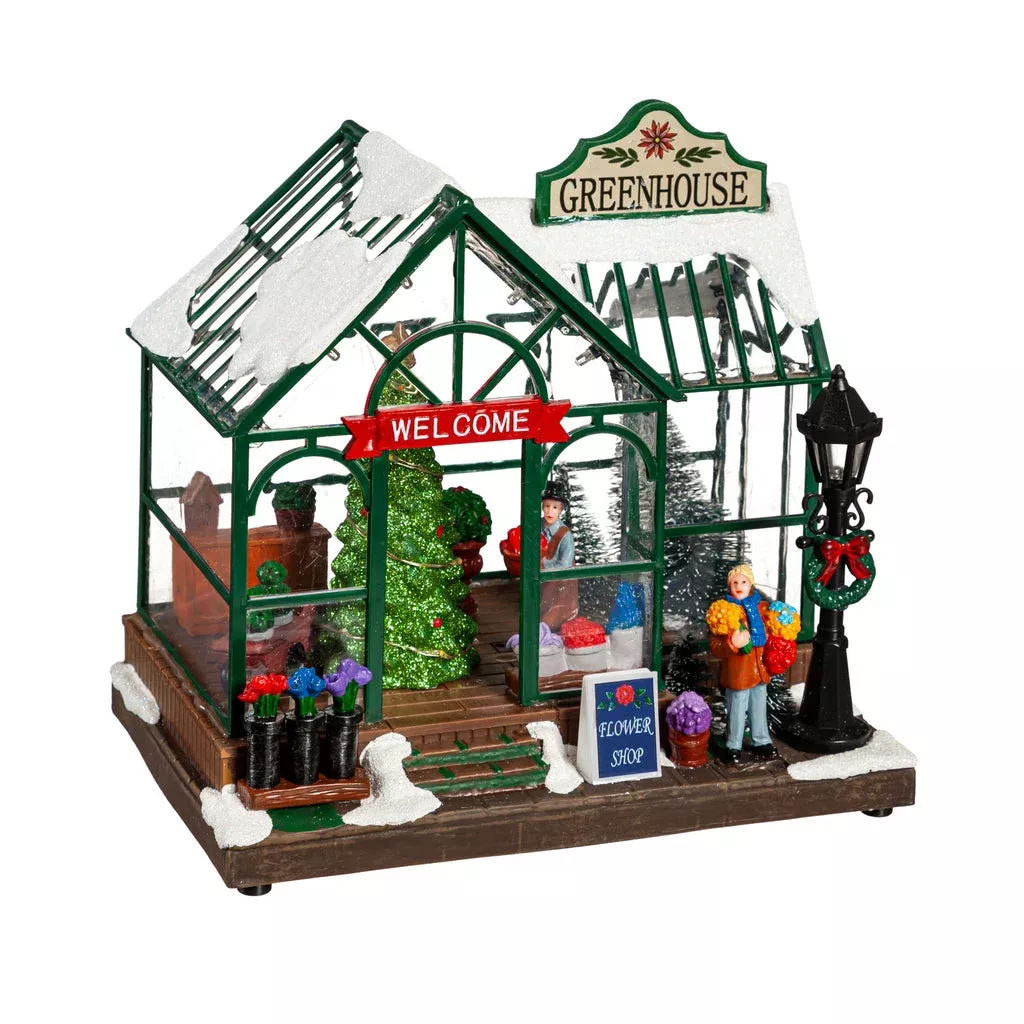 8-led-christmas-greenhouse-with-rotating-tree-music-table-d-cor 8" LED Christmas Greenhouse with Rotating Tree & Music Table Décor