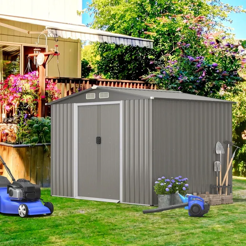 8-x-6-feet-galvanized-steel-storage-shed-garden-yard-gray 8 x 6 Feet Galvanized Steel Storage Shed for Garden Yard-Gray