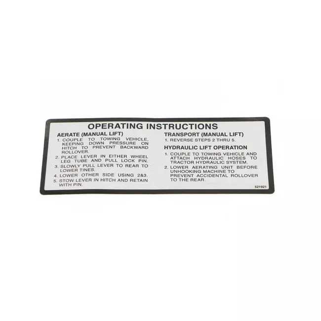 Service Decal For Tow-Behind Aerators, 521921