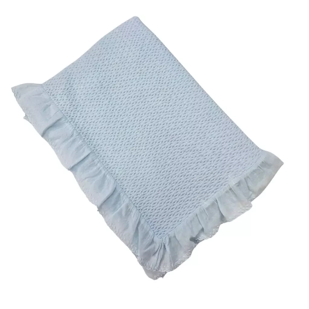 A Soft Idea – Stonewashed Puckered Swiss Dot Ruffle Blanket – Blue