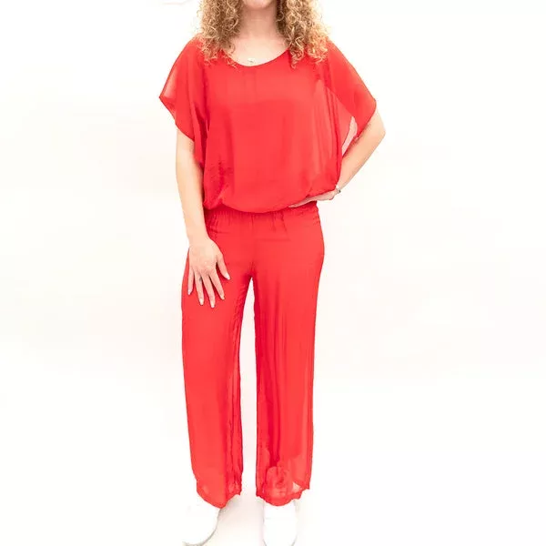 Woven Short Sleeve Top Cherry